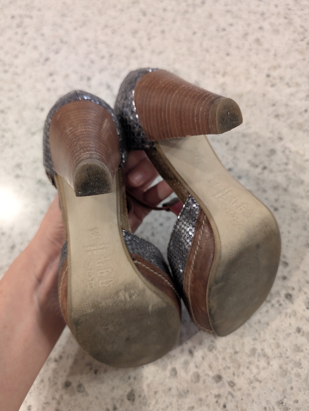 Chanii B Size 5 Platform Heels Leather Snakeskin Metallic Strappy Heeled Sandals - Picture 7 of 12